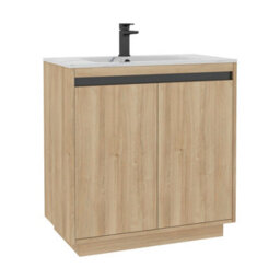 Royal Bathrooms Orion 800mm Natural Oak 2 Door Floor Standing Bathroom Vanity Unit With Carrara White Basin & Black Accent Trim - thumbnail 7
