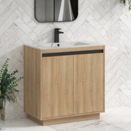 Royal Bathrooms Orion 800mm Natural Oak 2 Door Floor Standing Bathroom Vanity Unit With Carrara White Basin & Black Accent Trim - thumbnail 6