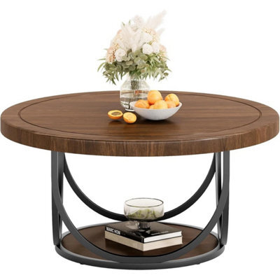 Round Coffee Table, 85Cm Wooden Circle Accent Cocktail Table For Living Room - image 1