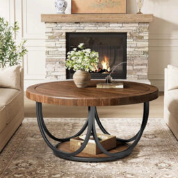 Round Coffee Table, 85Cm Wooden Circle Accent Cocktail Table For Living Room - thumbnail 4