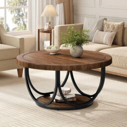 Round Coffee Table, 85Cm Wooden Circle Accent Cocktail Table For Living Room - thumbnail 6
