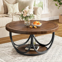Round Coffee Table, 85Cm Wooden Circle Accent Cocktail Table For Living Room - thumbnail 3