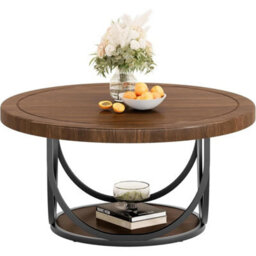 Round Coffee Table, 85Cm Wooden Circle Accent Cocktail Table For Living Room - thumbnail 1