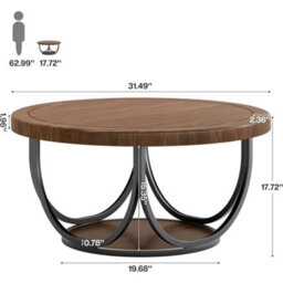 Round Coffee Table, 85Cm Wooden Circle Accent Cocktail Table For Living Room - thumbnail 2