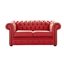 Chesterfield 2 Seater Shelly Crimson Leather Sofa Settee Bespoke In Classic Style - thumbnail 1
