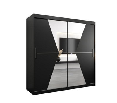 Arte Morocco Contemporary 2 Mirrored Sliding Door Wardrobe 9 Shelves 2 Rails Black Matt (H)2000mm (W)2000mm (D)620mm - image 1