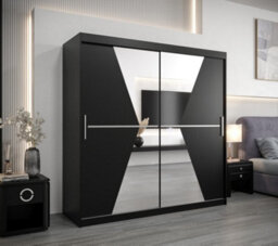 Arte Morocco Contemporary 2 Mirrored Sliding Door Wardrobe 9 Shelves 2 Rails Black Matt (H)2000mm (W)2000mm (D)620mm - thumbnail 2