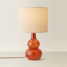 Valuelights Maguire Burnt Orange Bubble Glass Table Lamp With Natural Linen Shade - thumbnail 5