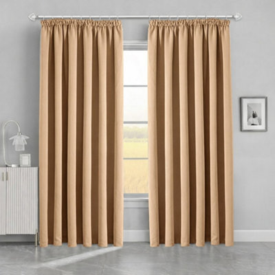 Bedlooms Blackout Curtains Thermal Insulated Pencil Pleat Beige Large Window Curtain (Pair) 90 X 72 Inches With Tie Backs - image 1