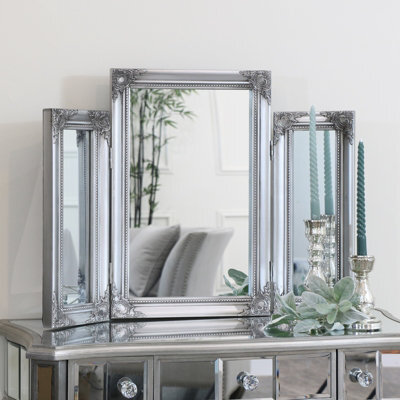 Melody Maison Ornate Vintage Silver Triple Dressing Table Mirror 55Cm X 74Cm - image 1