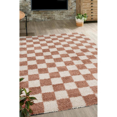 Melrose Nomadic Shaggy Orange Colour Chequer Patterned Indoor Large Area Rug 160/230Cm - image 1
