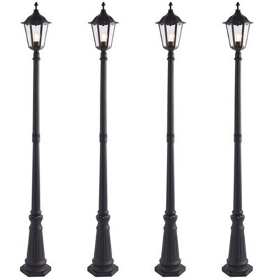 4 Pack Outdoor Post Lantern Bollard Light Matt Black & Glass 2180mm Tall Lamp - image 1