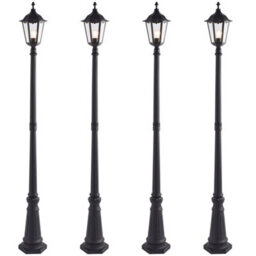 4 Pack Outdoor Post Lantern Bollard Light Matt Black & Glass 2180mm Tall Lamp - thumbnail 1