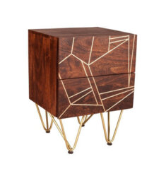 Buttercup Farm Dark Gold 2 Drawer Side Table - Solid Mango Wood - L40 X W45 X H60 Cm - thumbnail 1