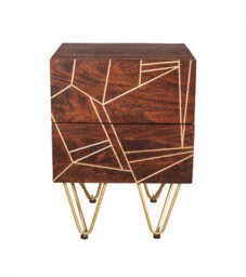 Buttercup Farm Dark Gold 2 Drawer Side Table - Solid Mango Wood - L40 X W45 X H60 Cm - thumbnail 3