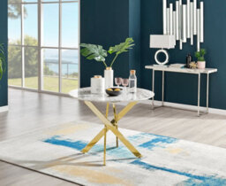 Furniturebox Novara 100Cm 4 Seater White Marble Effect Round Wooden Dining Table With Gold Chrome Legs