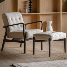 Xample Gallery Humber Natural Faux Sheepskin Armchair, Solid Oak Frame, Foam Cushioned Accent Chair, Fully Assembled - thumbnail 8