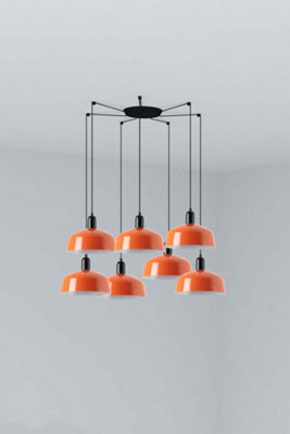 Luminosa Lighting Luminosa Tatawin Medium Cluster Pendant Ceiling Light Satin Black, Gloss Reddish Orange 7X E27