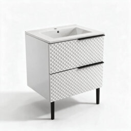 Bathroom City Elvia 600mm White Bathroom Vanity Unit & Basin Set - Diamond Front, Floor Standing Or Wall Hung - Black Handle - thumbnail 6