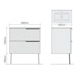 Bathroom City Elvia 600mm White Bathroom Vanity Unit & Basin Set - Diamond Front, Floor Standing Or Wall Hung - Black Handle - thumbnail 7