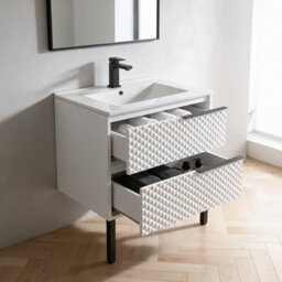 Bathroom City Elvia 600mm White Bathroom Vanity Unit & Basin Set - Diamond Front, Floor Standing Or Wall Hung - Black Handle - thumbnail 4
