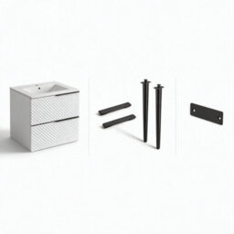 Bathroom City Elvia 600mm White Bathroom Vanity Unit & Basin Set - Diamond Front, Floor Standing Or Wall Hung - Black Handle - thumbnail 5
