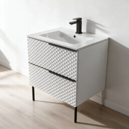 Bathroom City Elvia 600mm White Bathroom Vanity Unit & Basin Set - Diamond Front, Floor Standing Or Wall Hung - Black Handle - thumbnail 2