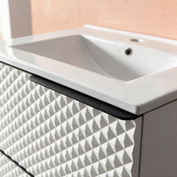 Bathroom City Elvia 600mm White Bathroom Vanity Unit & Basin Set - Diamond Front, Floor Standing Or Wall Hung - Black Handle - thumbnail 3