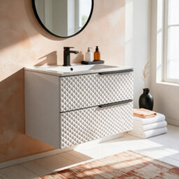 Bathroom City Elvia 600mm White Bathroom Vanity Unit & Basin Set - Diamond Front, Floor Standing Or Wall Hung - Black Handle - thumbnail 1