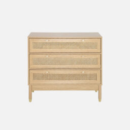 Sweeek - Sideboard Wood Decor And Cane 3 Drawers Natural 90X40X80 Cm - Judith - thumbnail 2
