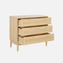 Sweeek - Sideboard Wood Decor And Cane 3 Drawers Natural 90X40X80 Cm - Judith - thumbnail 3