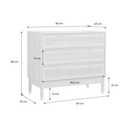 Sweeek - Sideboard Wood Decor And Cane 3 Drawers Natural 90X40X80 Cm - Judith - thumbnail 7