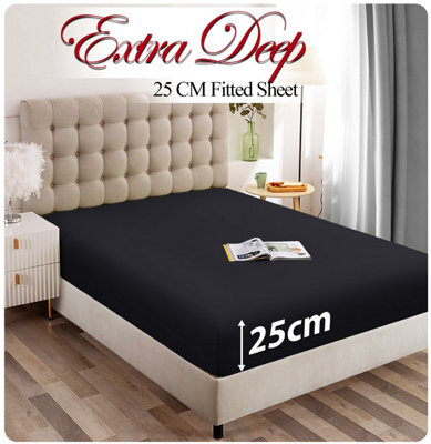 Ameha Plain Microfiber Fitted Sheet 25Cm Deep Pocket- Hypoallergenic Easy Care Black Fitted Sheets Uk Double Bed Sheet(137X191Cm) - image 1