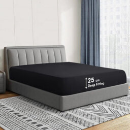 Ameha Plain Microfiber Fitted Sheet 25Cm Deep Pocket- Hypoallergenic Easy Care Black Fitted Sheets Uk Double Bed Sheet(137X191Cm) - thumbnail 3