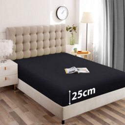 Ameha Plain Microfiber Fitted Sheet 25Cm Deep Pocket- Hypoallergenic Easy Care Black Fitted Sheets Uk Double Bed Sheet(137X191Cm) - thumbnail 4