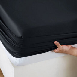 Ameha Plain Microfiber Fitted Sheet 25Cm Deep Pocket- Hypoallergenic Easy Care Black Fitted Sheets Uk Double Bed Sheet(137X191Cm) - thumbnail 5