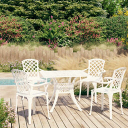 Berkfield 5 Piece Bistro Set Cast Aluminium White - thumbnail 1