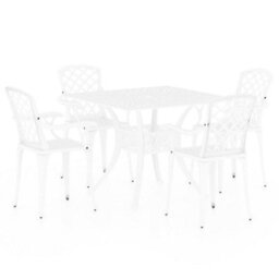 Berkfield 5 Piece Bistro Set Cast Aluminium White - thumbnail 2