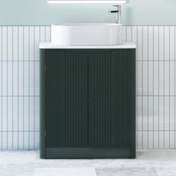 Royal Bathrooms Avenza 800mm Deep Moss Green Floor Standing Bathroom Vanity Unit 2 Door With Peak Basin - thumbnail 1