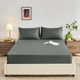 Ameha Plain Microfiber Fitted Sheet 25Cm Deep Pocket- Hypoallergenic Easy Care Grey Fitted Sheets Uk King Bedsheet (152X200 Cm) - thumbnail 1