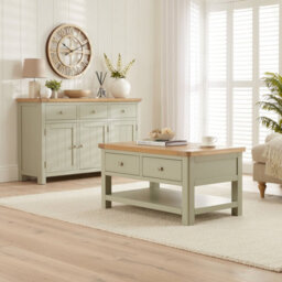 The Furniture Market Marbury Sage Green Painted 2 Drawer Coffee Table With Shelf - thumbnail 2