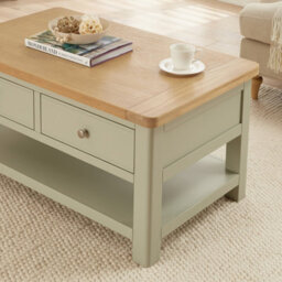 The Furniture Market Marbury Sage Green Painted 2 Drawer Coffee Table With Shelf - thumbnail 4