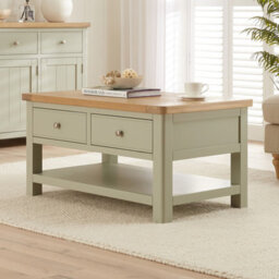 The Furniture Market Marbury Sage Green Painted 2 Drawer Coffee Table With Shelf - thumbnail 1