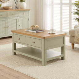 The Furniture Market Marbury Sage Green Painted 2 Drawer Coffee Table With Shelf - thumbnail 3
