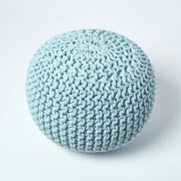 Homescapes Pastel Blue Round Cotton Knitted Pouffe Footstool - thumbnail 3
