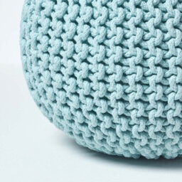 Homescapes Pastel Blue Round Cotton Knitted Pouffe Footstool - thumbnail 4