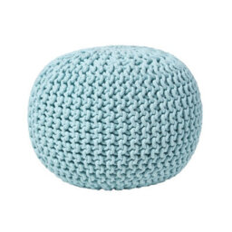 Homescapes Pastel Blue Round Cotton Knitted Pouffe Footstool