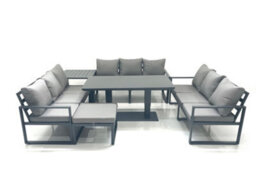 Fimous 10 Seater Garden Sofa Set Aluminium Furniture Rising Dining Tabe Set With Side Table Big Footstool Dark Grey - thumbnail 2