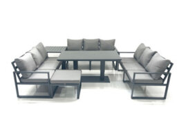 Fimous 10 Seater Garden Sofa Set Aluminium Furniture Rising Dining Tabe Set With Side Table Big Footstool Dark Grey - thumbnail 1