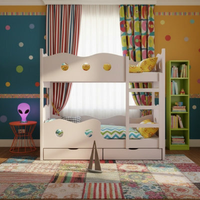 Nemo 180 Bunk Bed For 2 Mdf With Wooden Legs Slatted Bases Mattresses And Storage  188 X 81 X 180Cm Cashmere - image 1